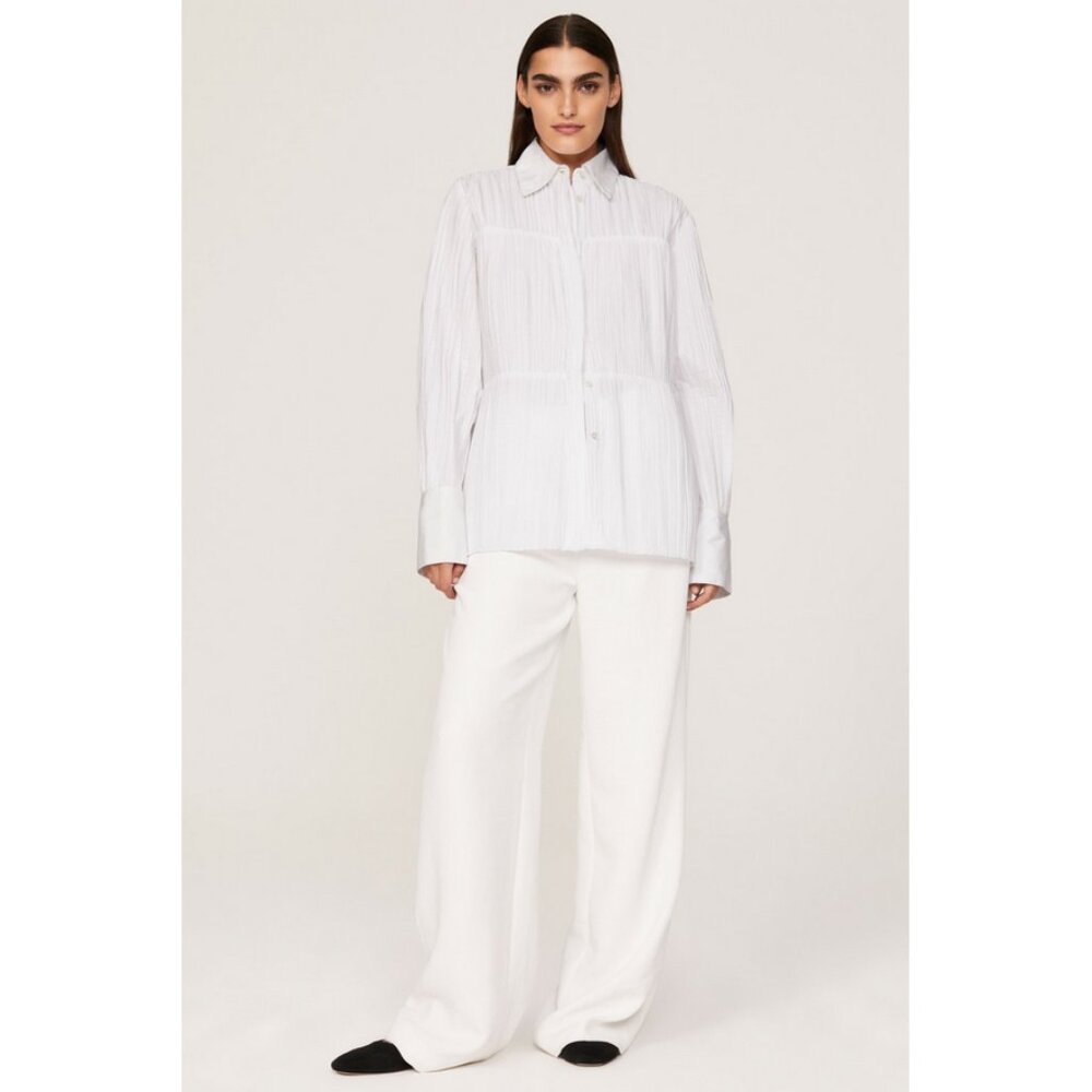 Co Sz. M NWT White Tiered Button-Down Blouse Quiet Luxury Minimalist Capsule